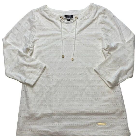 Jones New York White Round Split Neck‎ with Tie Top Sz Small - Picture 4 of 10